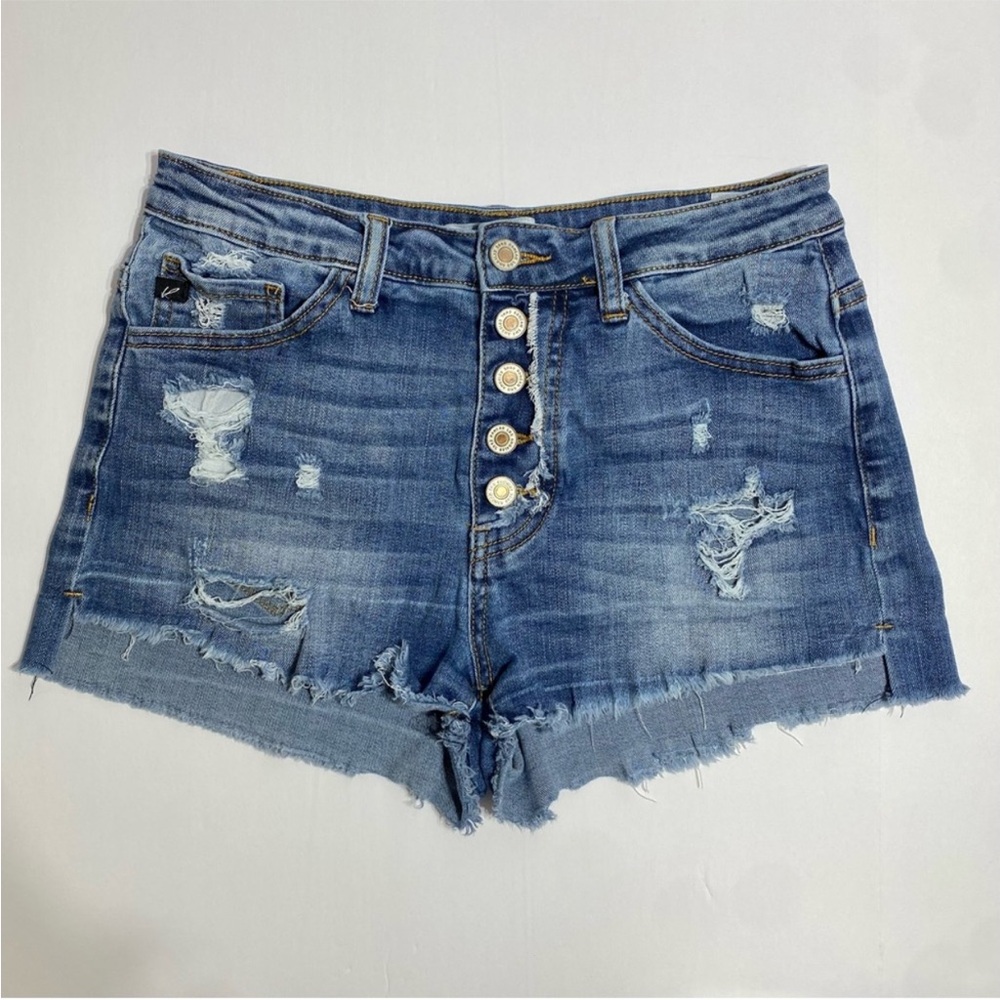 KANCAN High Rise Button Fly Denim Shorts | Distressed Raw Hem | Size 9/28 - Picture 2 of 10